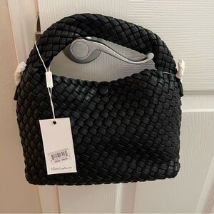 Black woven bag w/ crossbody strap